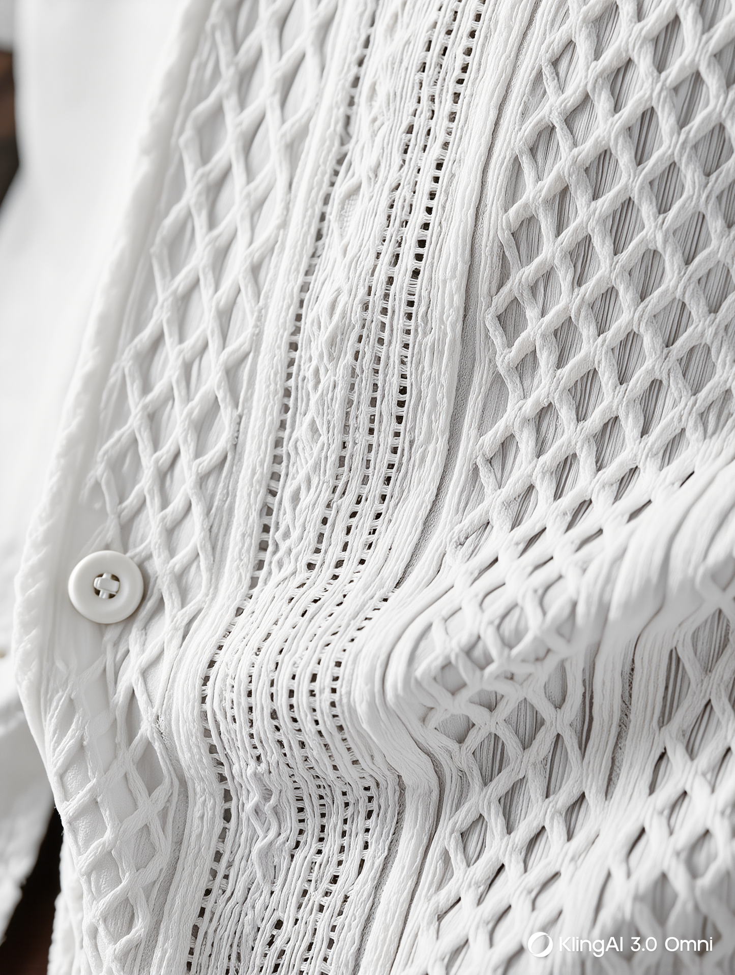 White textured knit shirt with a lapel collar