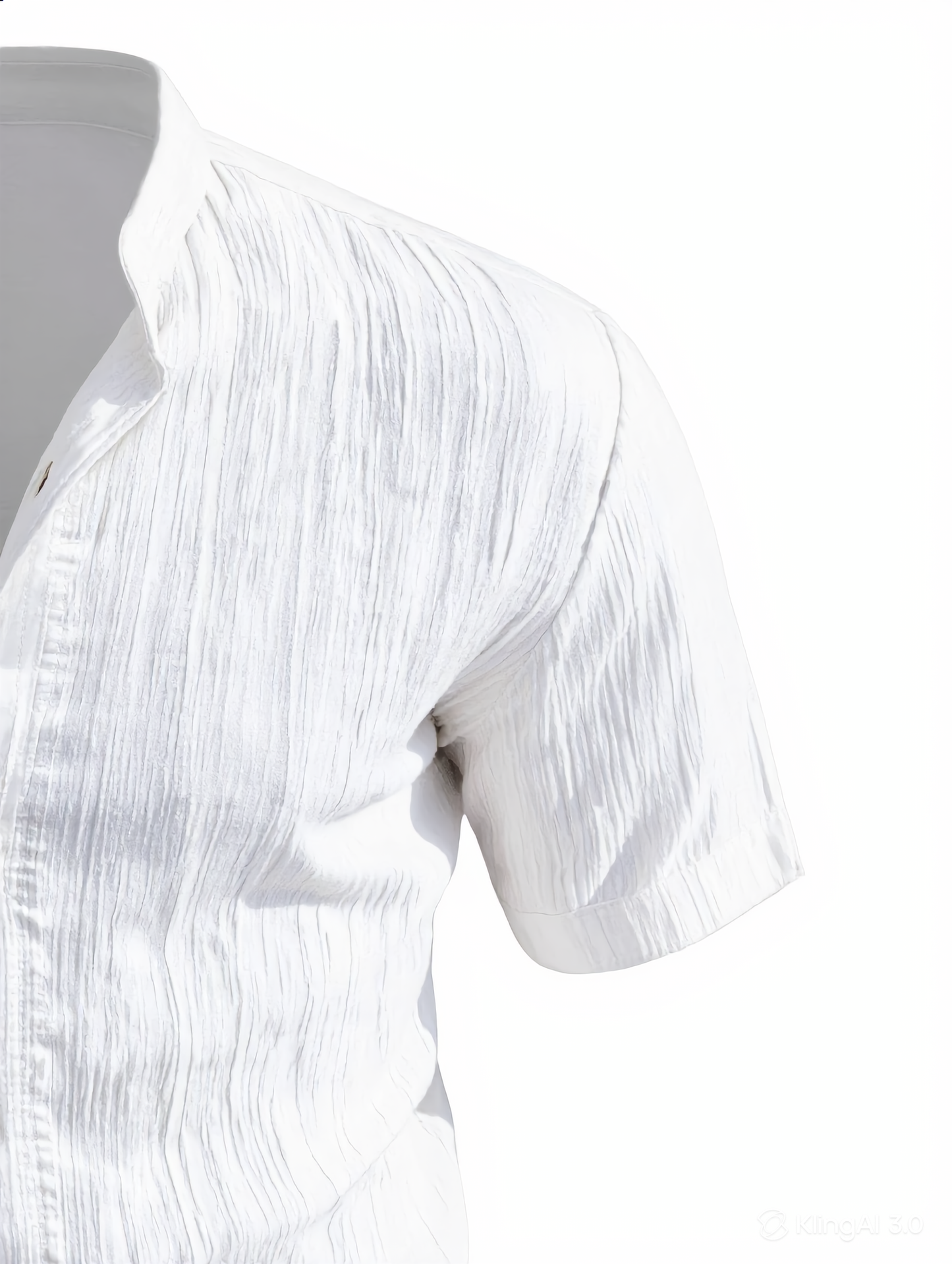 Wrinkled Texture Shirt with Mandarin Collar — Short Sleeve