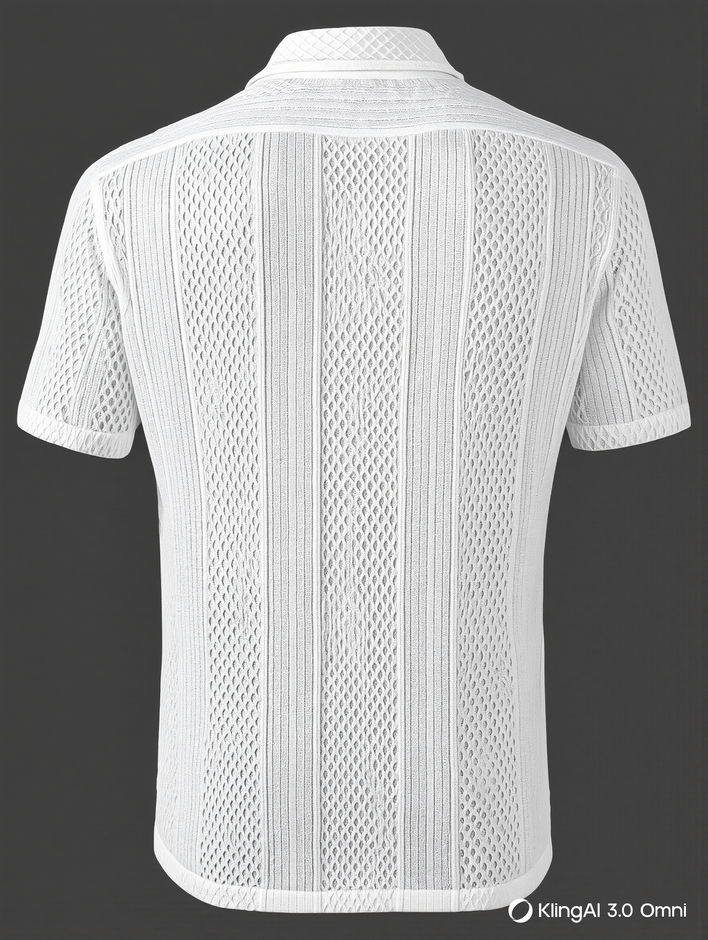White textured knit shirt with a lapel collar