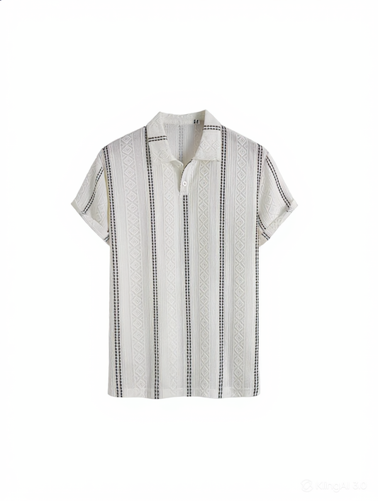 Contrasting Striped Polo Shirt — Black/White