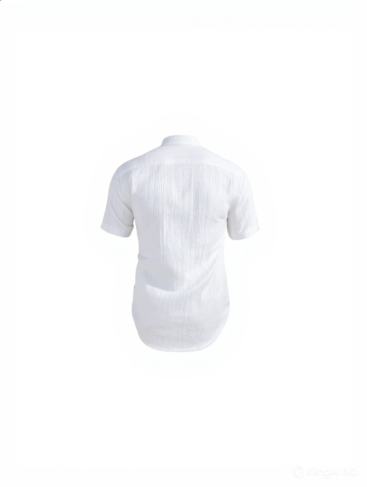 Wrinkled Texture Shirt with Mandarin Collar — Short Sleeve