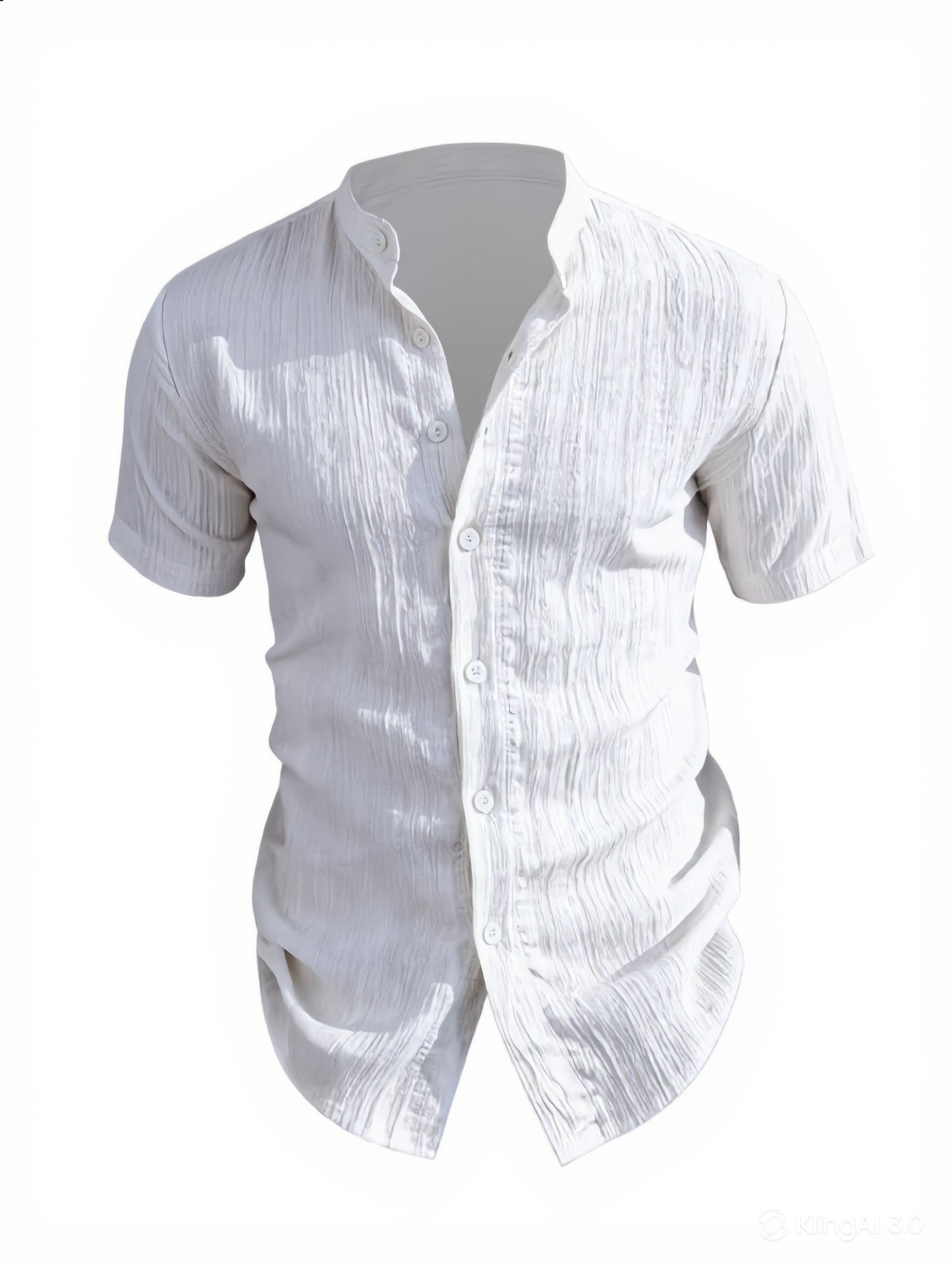 Wrinkled Texture Shirt with Mandarin Collar — Short Sleeve