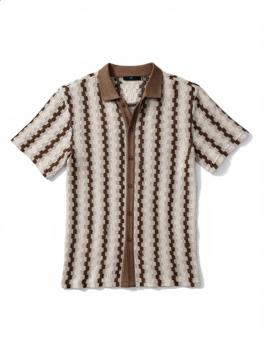 Geometric Stripe Jacquard Texture Shirt