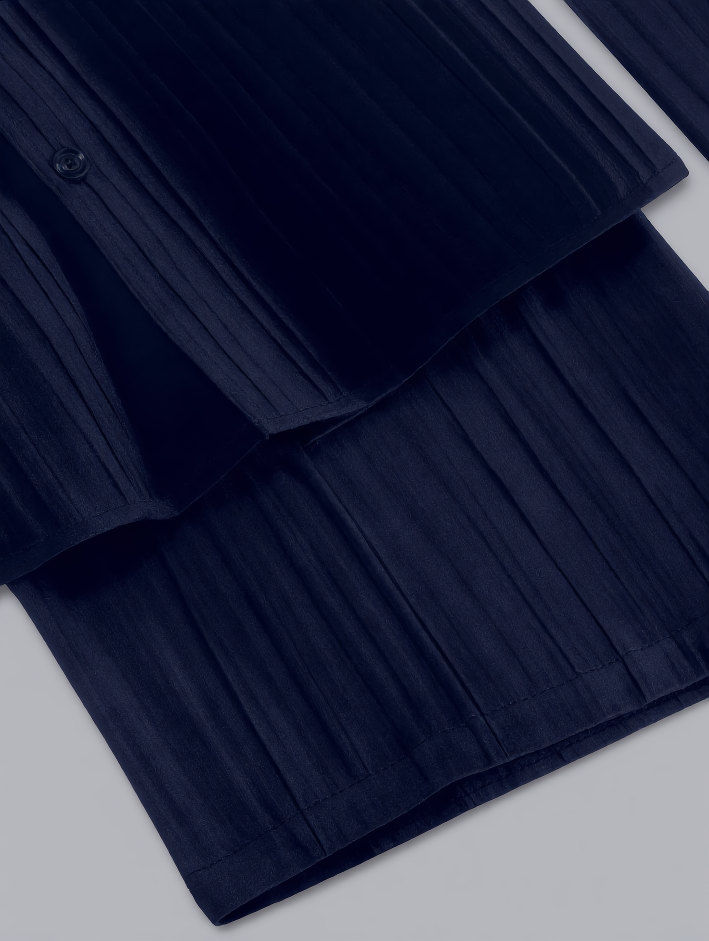 Pleated Textured Shirt & Pants Set — Navy
