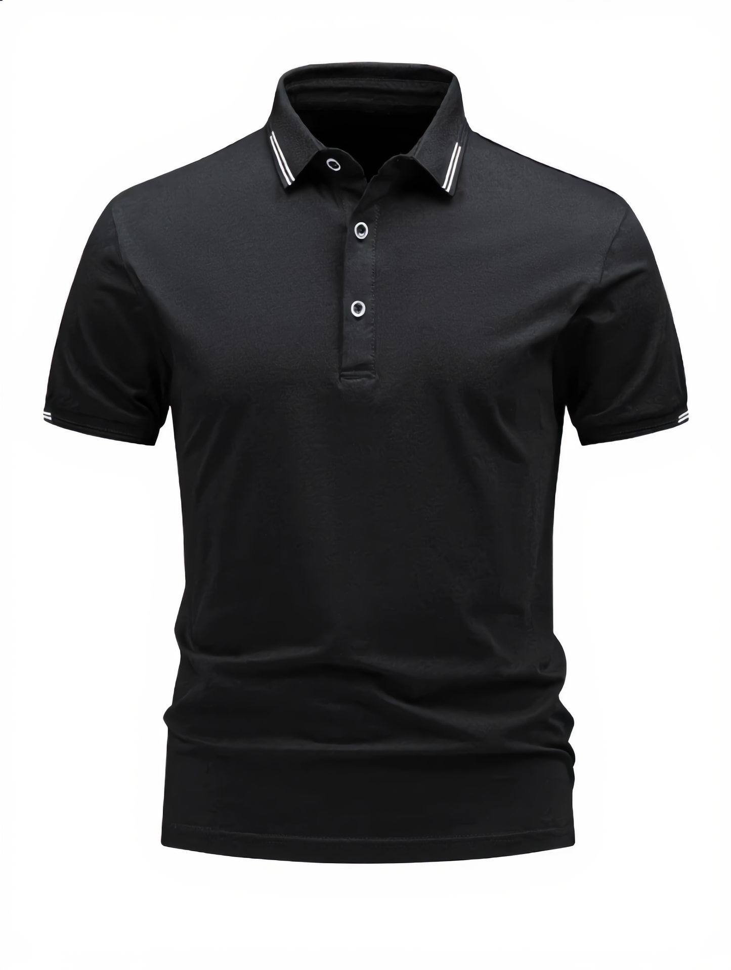 Contrast Stripe Collar Polo — Black